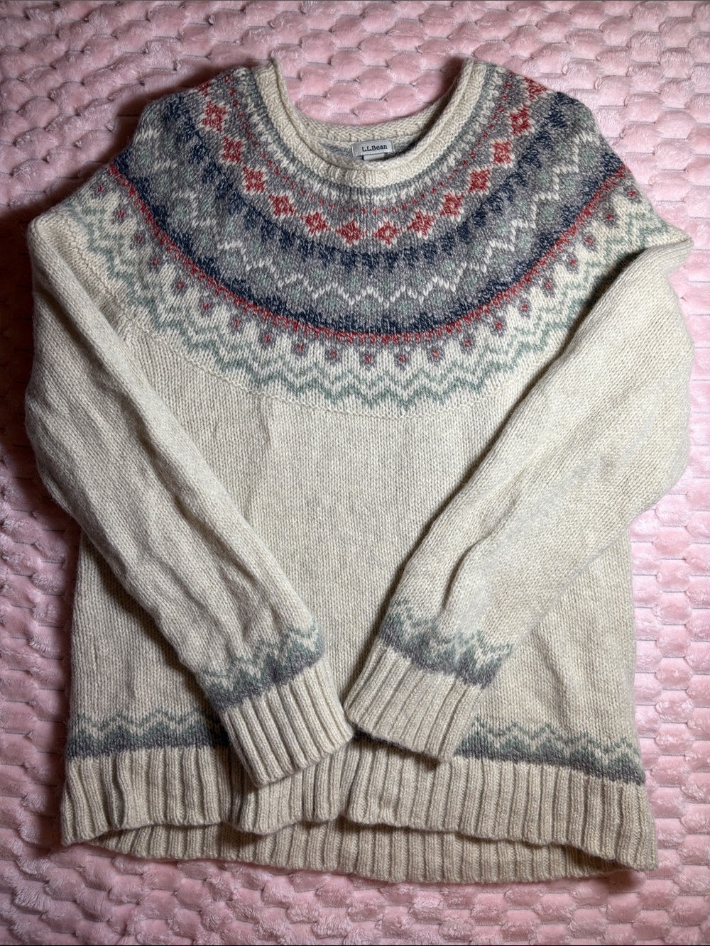 Vintage L.L.Bean 100% Lambswool Fair Isle Sweater ❤️🩵